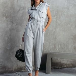 VICI STRONGER THAN EVER POCKETED JUMPSUIT - HEATHER GREY